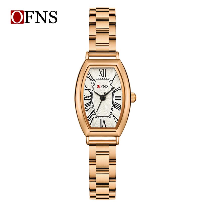 OFNS Women's Artistic Retro Barrel-Shaped Quartz Watch with Roman Numerals