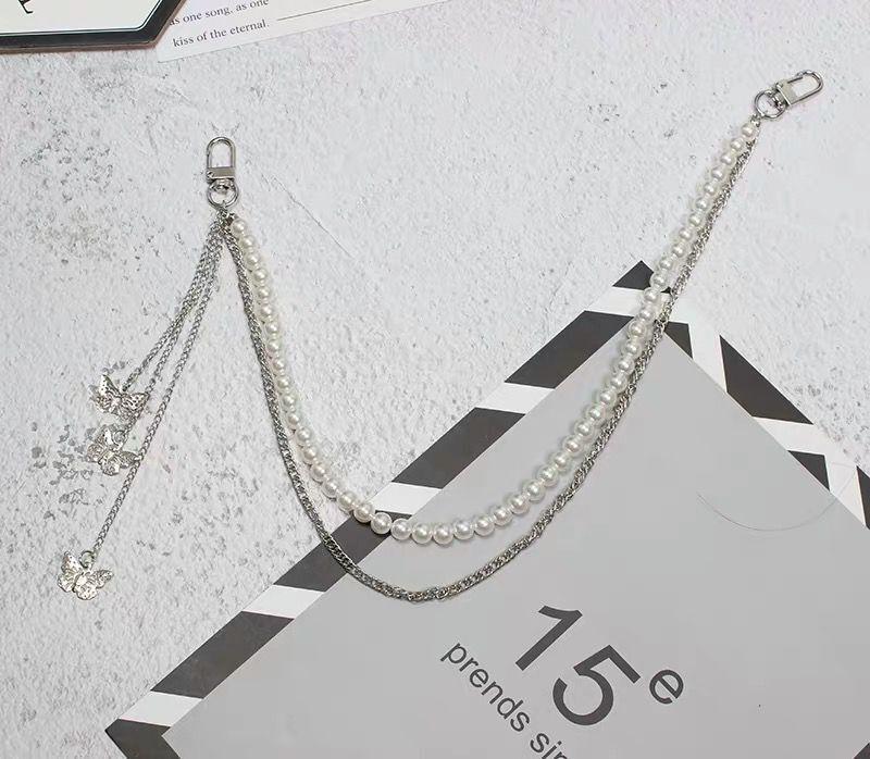Double Layer Butterfly Pendant Pearl Alloy Pants Chain for Hip Hop Dancers Punk Girl Boy Harajuku Jeans Side Chain Bags Chain