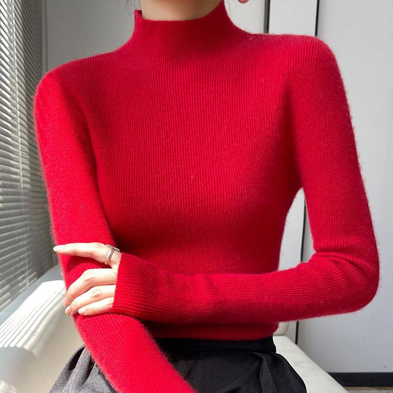 Women's Knitwear Sweater: Half-High Neck, Slim Fit Long Sleeve Top for Autumn/Winter