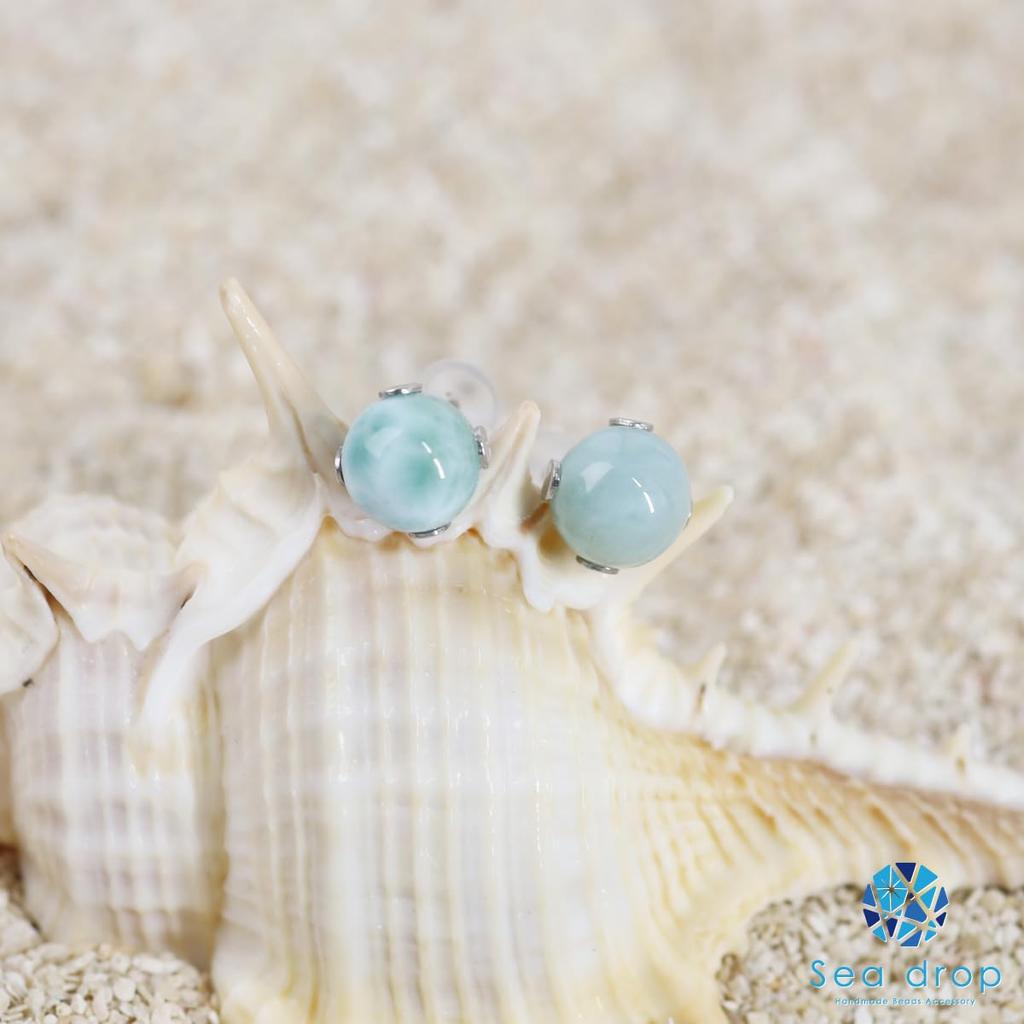 Meeres-Tropfen Larimar aus der Dominikanischen Republik, 6mm, Damen Ohrringe aus Naturstein [298e]