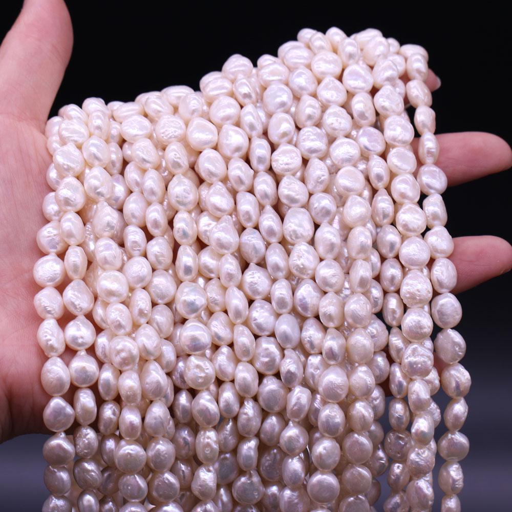 1String, Natural Freshwater Pearls, 8-9mm White Small Button Shape Pearl Beads for Jewelry Making DIY Crafts, Wedding Gifts for Women, 36cm