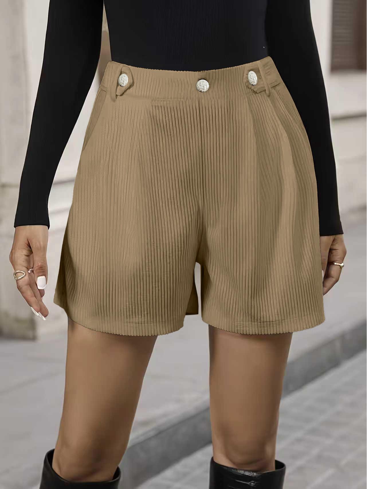 

Women s High-Waisted Corduroy Button-Accent Slim Fit Summer Shorts X-Large хаки
