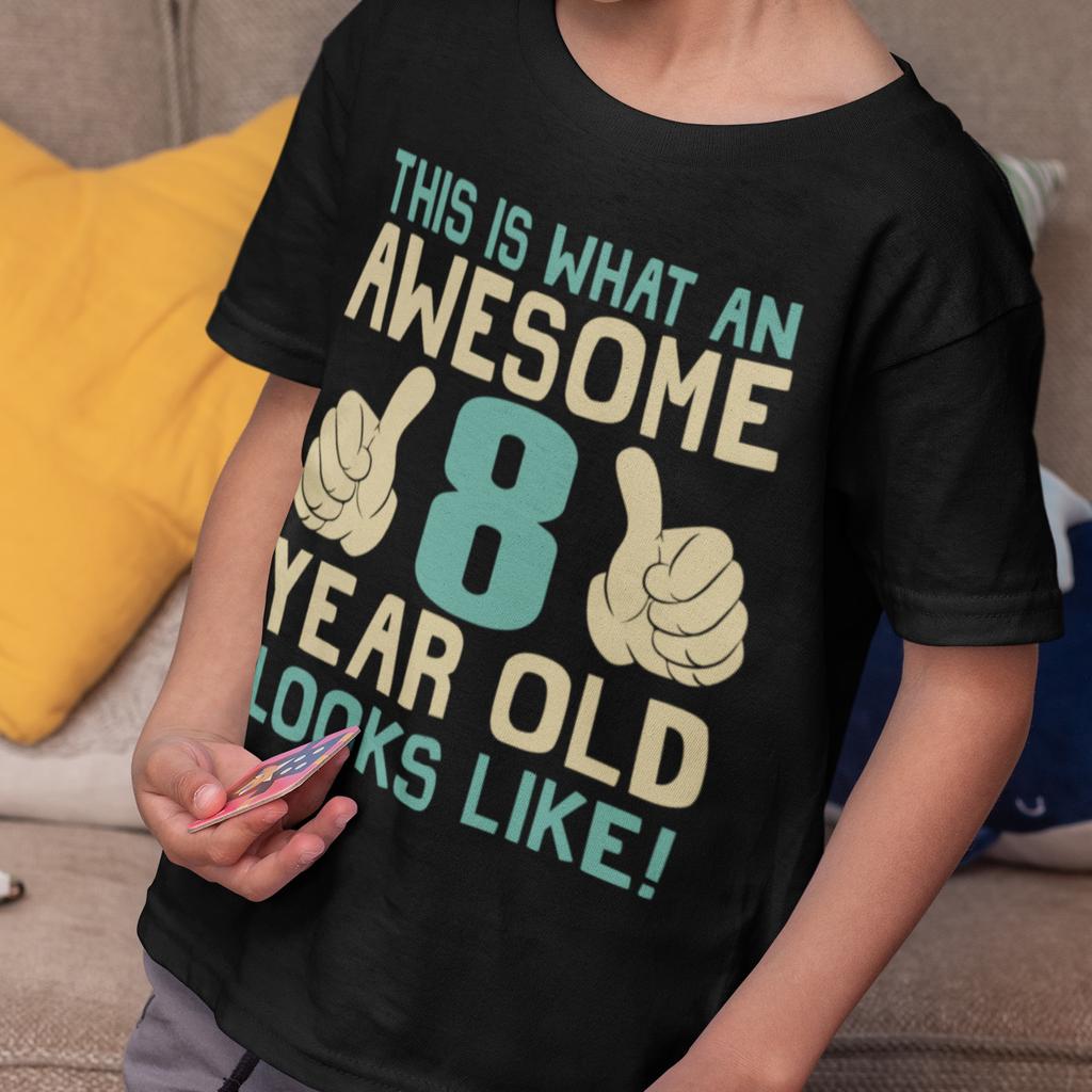 Boys 8th Birthday T-Shirt Mens Womens Tees Top Cotton Awesome 8 Year Old GIFT Childrens