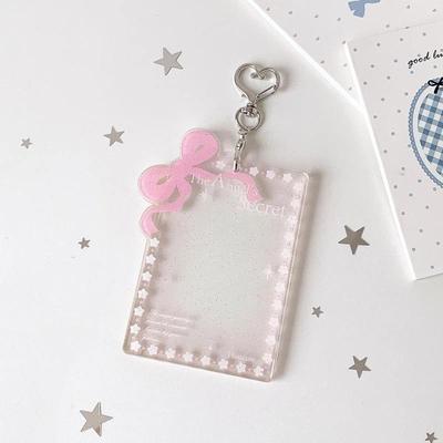 Sweet Bow Heart Clear Glitter Acrylic Photocard Holder Keychain 1Pcs Small Size for Kpop Fan Club Souvenir