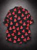 Sycpman Hong Kong Style Vintage Bell Flower Full Print Short Sleeve Shirt Men and Women for Hip Hop Summer Beach Shirts