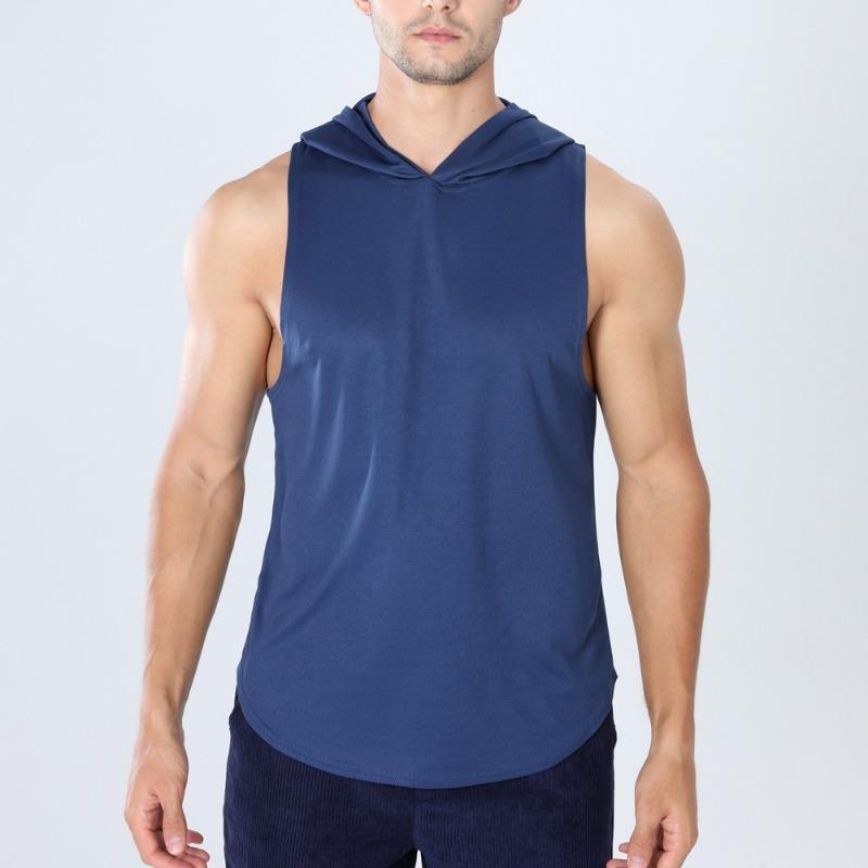 Men Sleeveless Hooded Workout Tank Top Quick Dry Gym Muscle Shirt