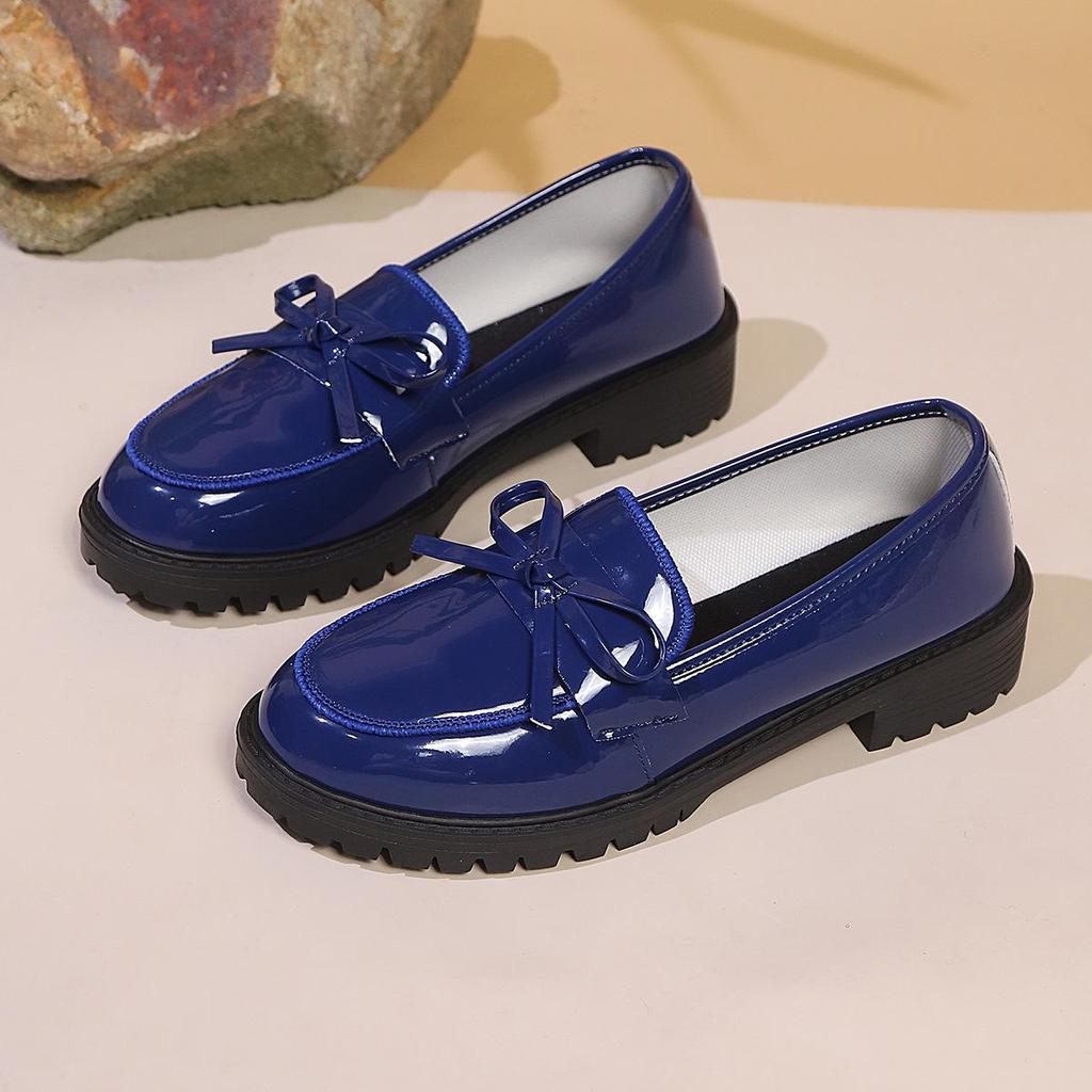 Womens Patent Leather Shoes Women Loafers British Tassel Casual Female Flat Shoes Bowknot Comfortable Small Leather Shoes