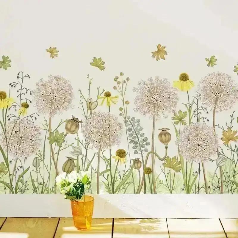 Retro Pastoral Art Dandelion Wall Stick Living Room Bedroom Restoring Garden Art Plant Flower Self-stick Wall Decoration Paper