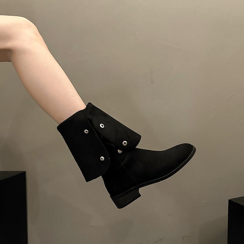 Fashion Aphixta Suede Upper Button Dec Women Ankle Boots Knee Boots Women Black Shoes Fashion Round Toe Modern Ankle Boots for Women