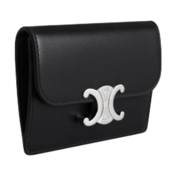 Celine Triomphe Logo Snap Closure Leather Card Holder Women Accessories Black 10I583DPV-38SI