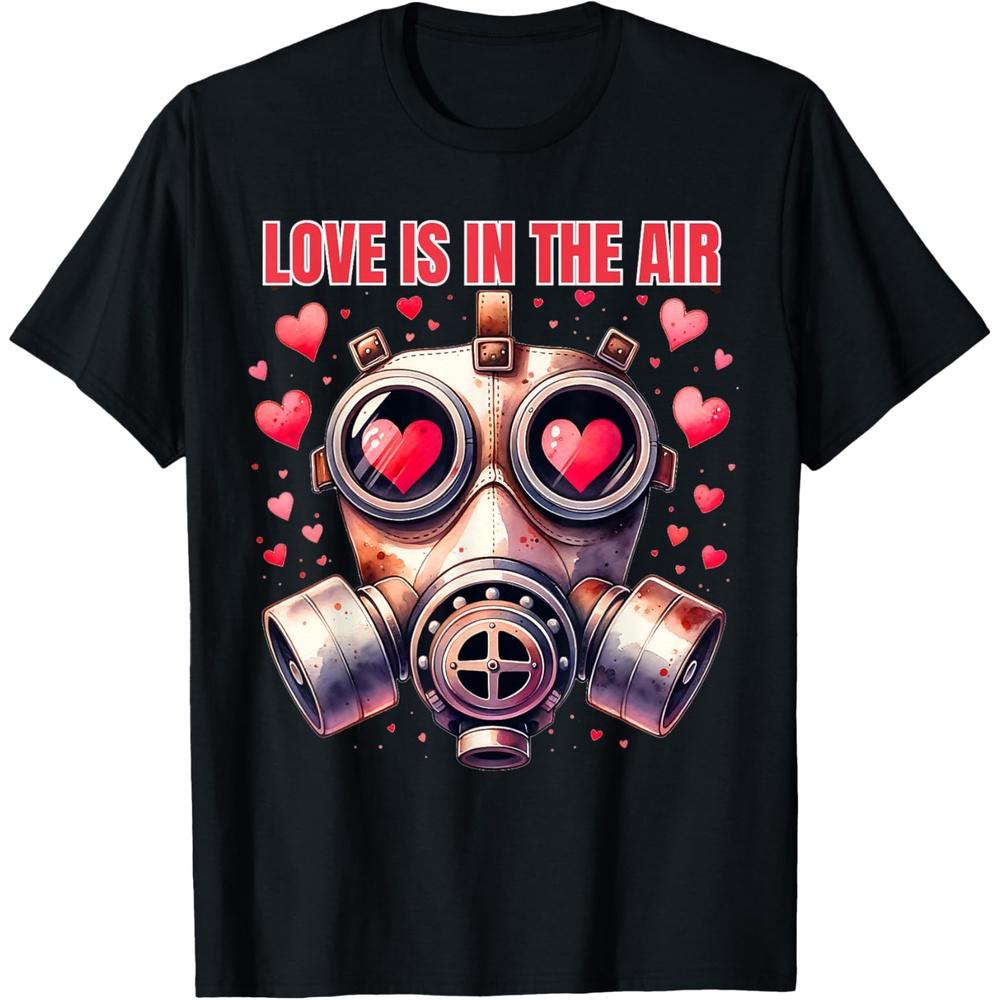 Love Is In The Air Funny Anti Valentines Day Gas Mask Funny Cotton Men T Shirt XL чёрный