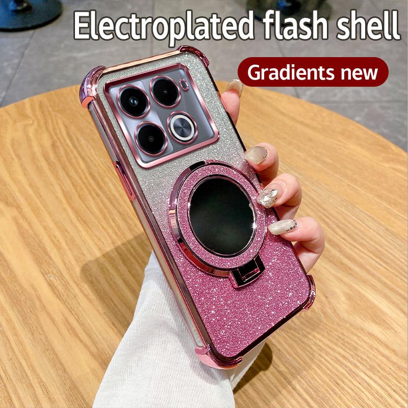 6D Shockproof Holder Ring Mirror Phone Case For Infinix Note 30 40 Pro Plus Smart 9 8 7 5 Spark GO 2023 2024 10 20 10C 20C Cover