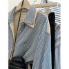 Women Spring Autumn Long Sleeve Patchwork Loose Casual Blouse Double Layered Lapel Striped Shirts