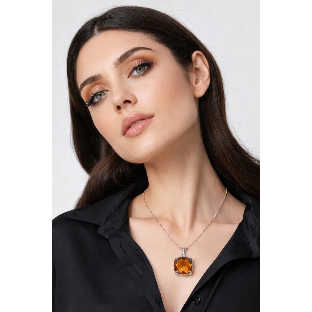 Натуральний помаранчевий топаз Срібло 925 проби 100 каратів Підвіска з дорогоцінним камінням Квадратне огранювання СЕРТИФІКОВАНО my-480-ns