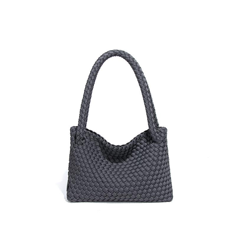 

Маркированная однотонная плетеная сумка, женская портативная наплечная сумка-багет, вместительная сумка-мессенджер для поездок на работу