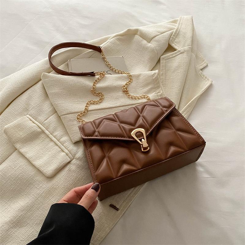 

Spring and summer new versatile ins lock texture chain shoulder bag women 2025 solid color messenger bag small square bag women коричневый