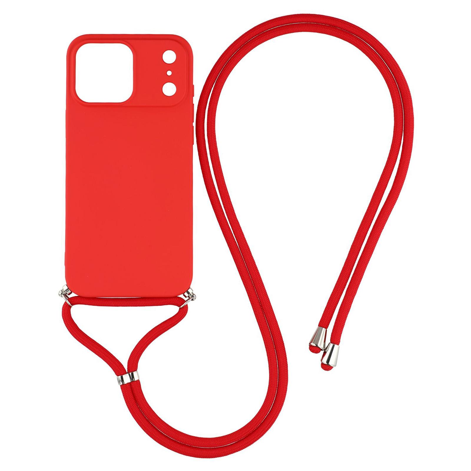 

For iPhone 17 Pro Max Case Soft TPU Fiber Lining Phone Cover with Shoulder Strap Red