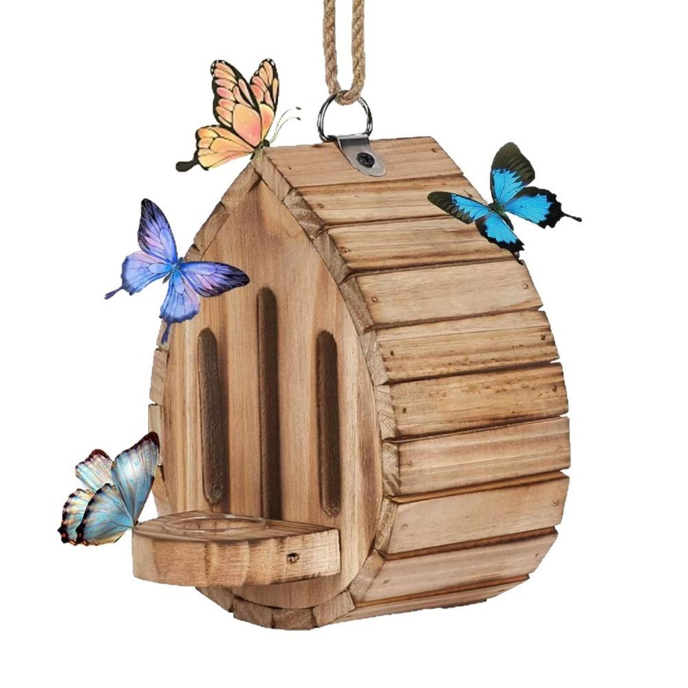 Wooden Butterfly Feeder Natural Habitat Bee Nesting Box Home Decor Moth Habitat Backyard Butterfly House