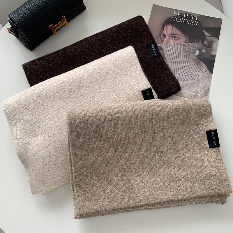 Korean Version Wool Blend Scarf Women Men Fall Winter Soft Warm OL Solid Color Muffler High-quality Thick Warm Scarf Male Female