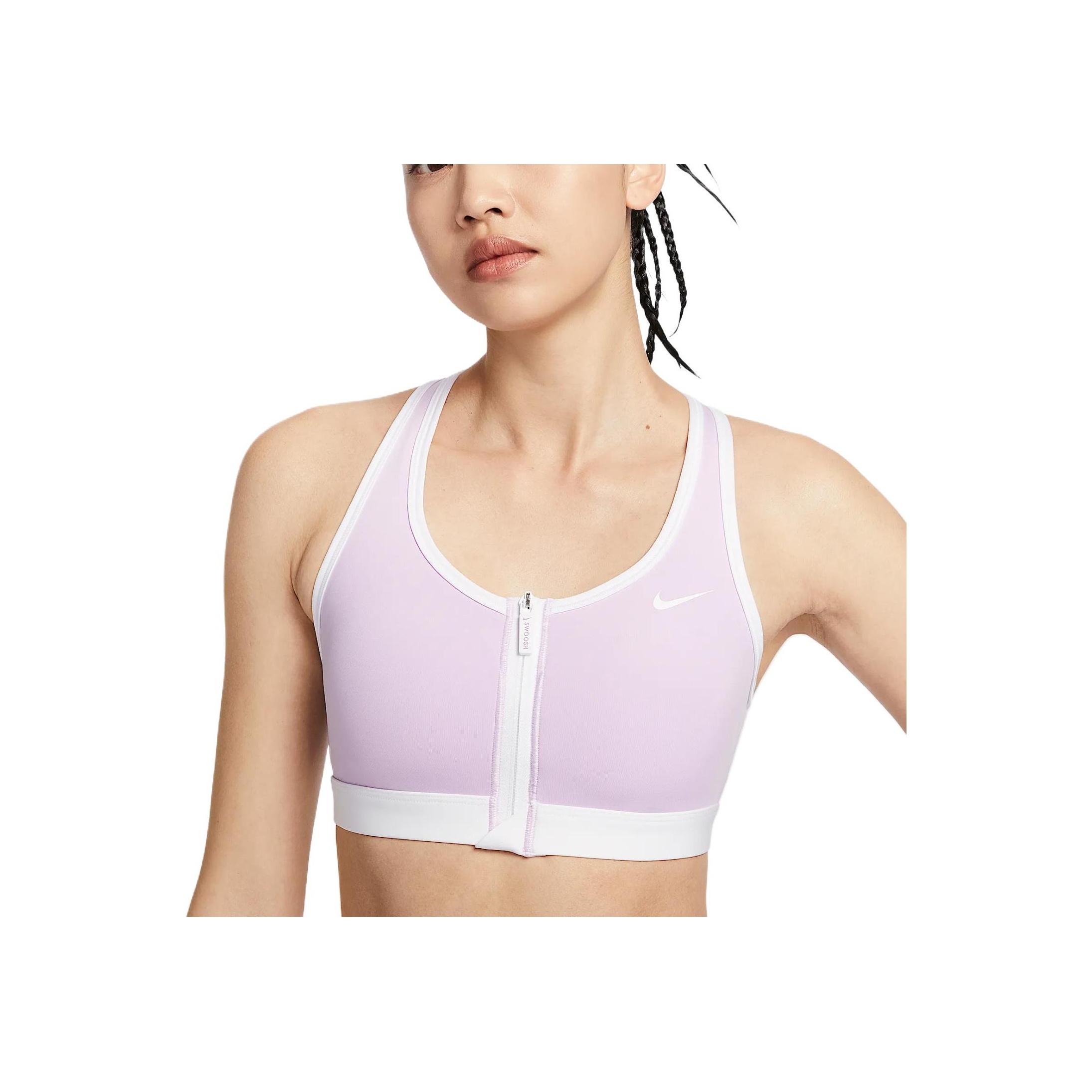 Nike Dri-Fit Swoosh Medium Support Padded Front-Zip Sports Bra Doll White Women IF0615-580 S