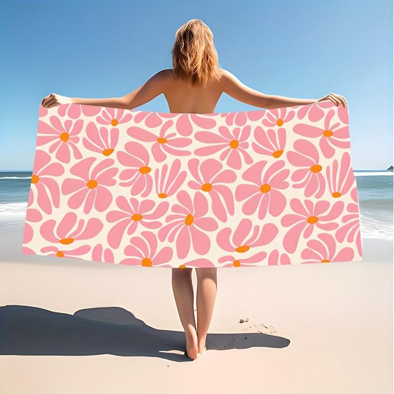 Rosa Retro Blumen Strandtuch Einseitiger Druck Weiches Mikrofaser Strandtuch Pool Strand Urlaubszubehör Süßes Nostalgisches Geschenk