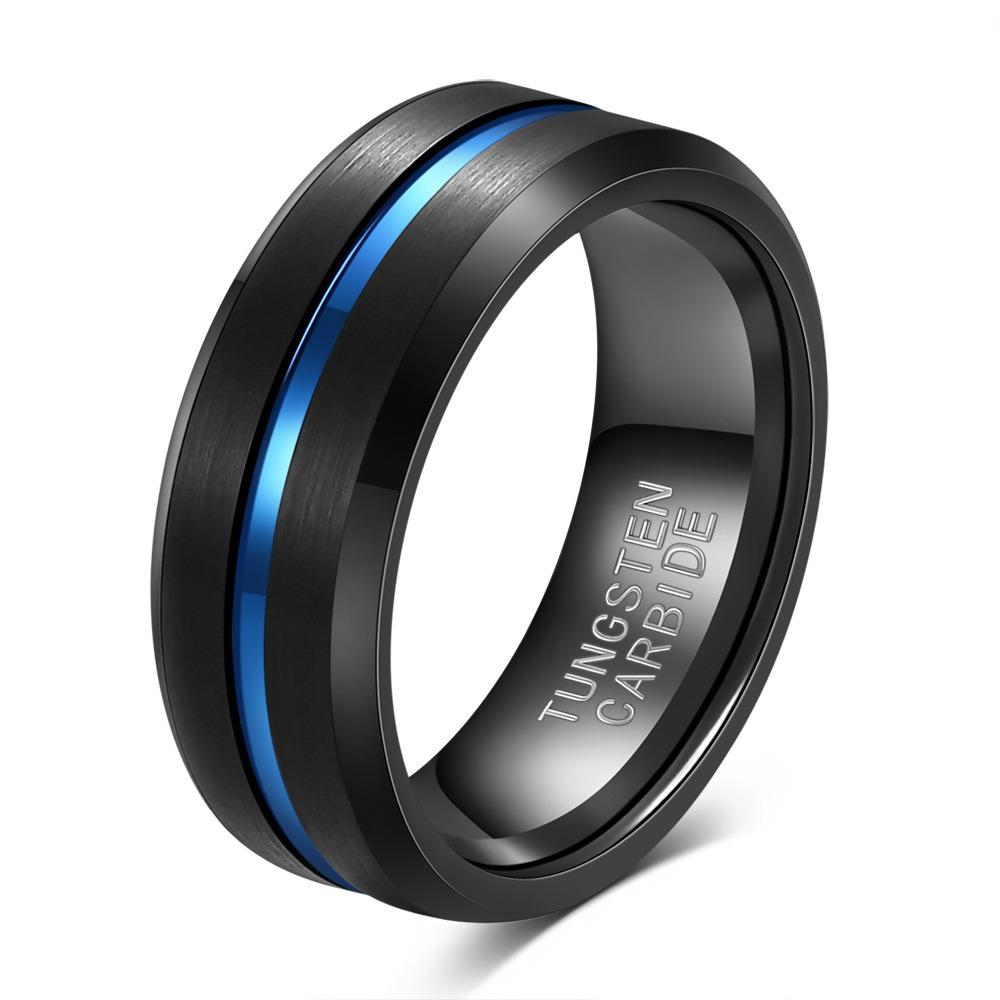 Wolframstahl Schlichter Breiter Ring 6 8mm Gerillt Gebürstet Unisex Zweifarbig Edelstahlring