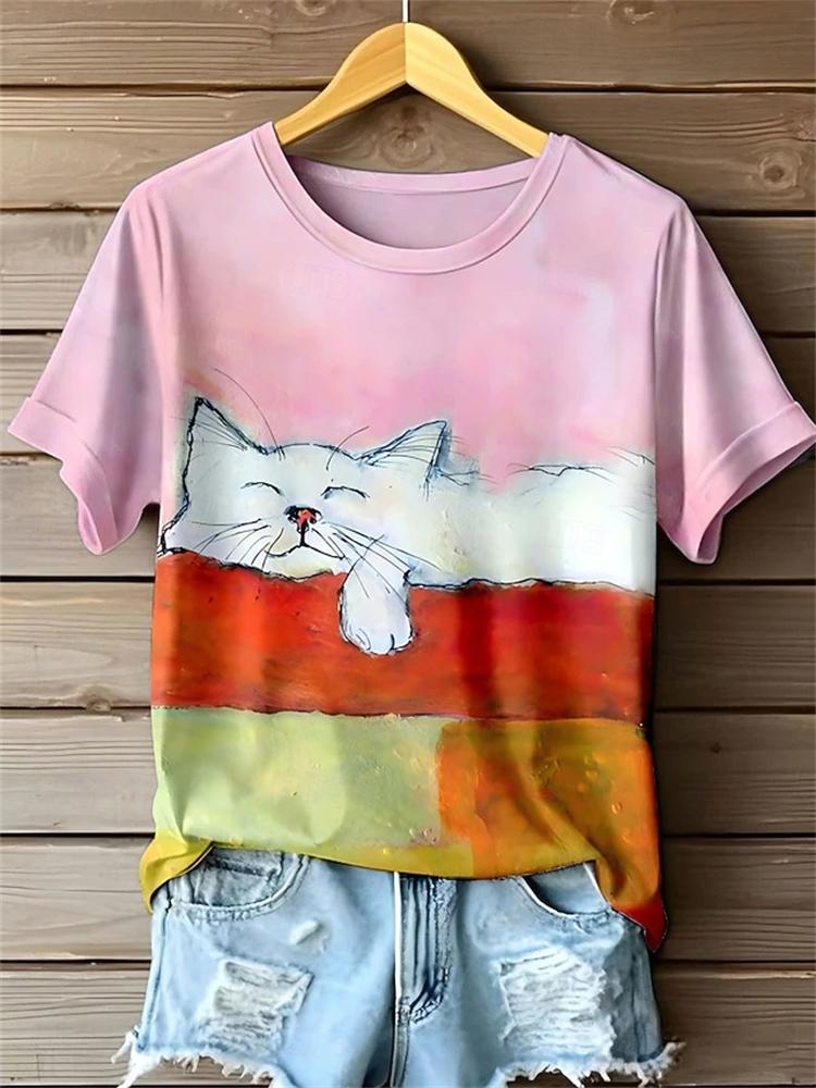 2026 Women's Fashionable Casual Round-Neck Short-Sleeve T-Shirt Bird-Print T-Shirt Trendy Streetwear Short-Sleeve Top