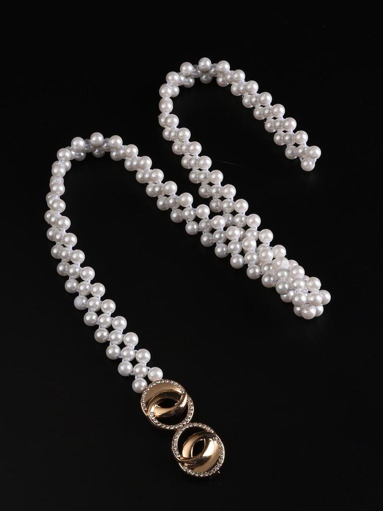 "Korean Style Rhinestone Pearl Waist Chain for Women – Fashionable, Sweet, Elastic Belt"