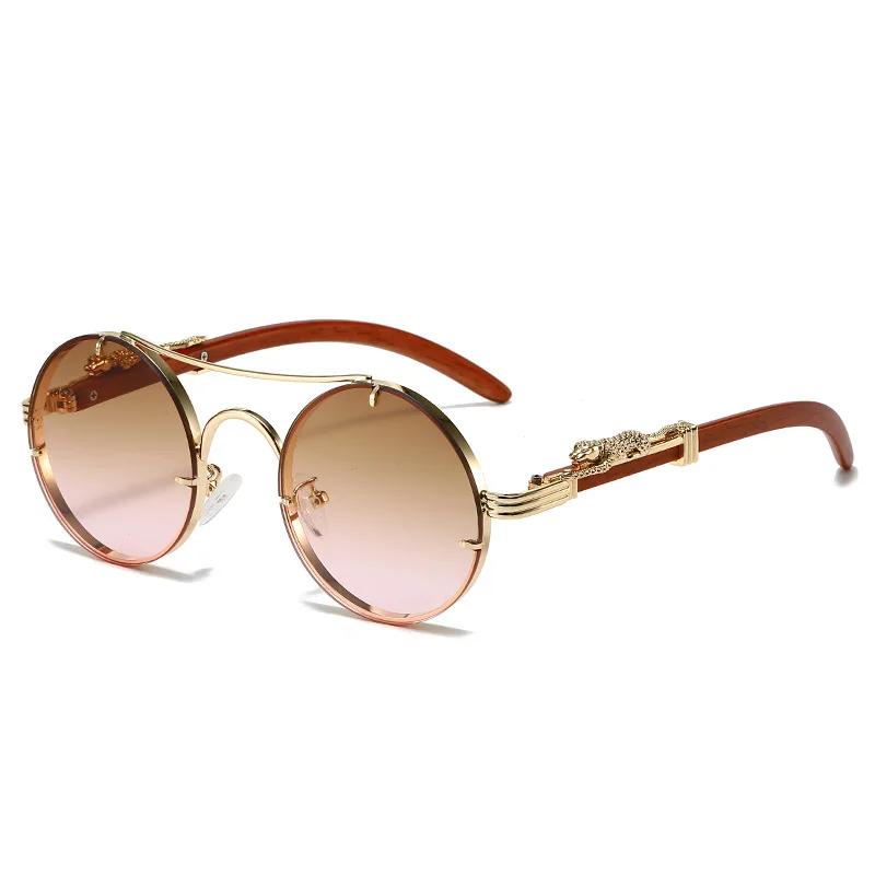 

Vintage Round Sunglasses Gold Leopard Fashion Double Bridge Punk Shades for Men Women As picture