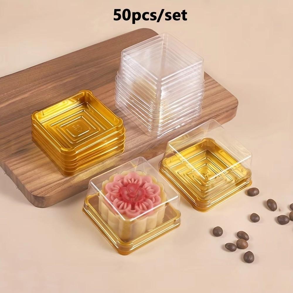 50Pcs Sealed Moon Cake Boxes 50/75/100g Cookies Storage Box Plastic Muffin Container Pastry Display