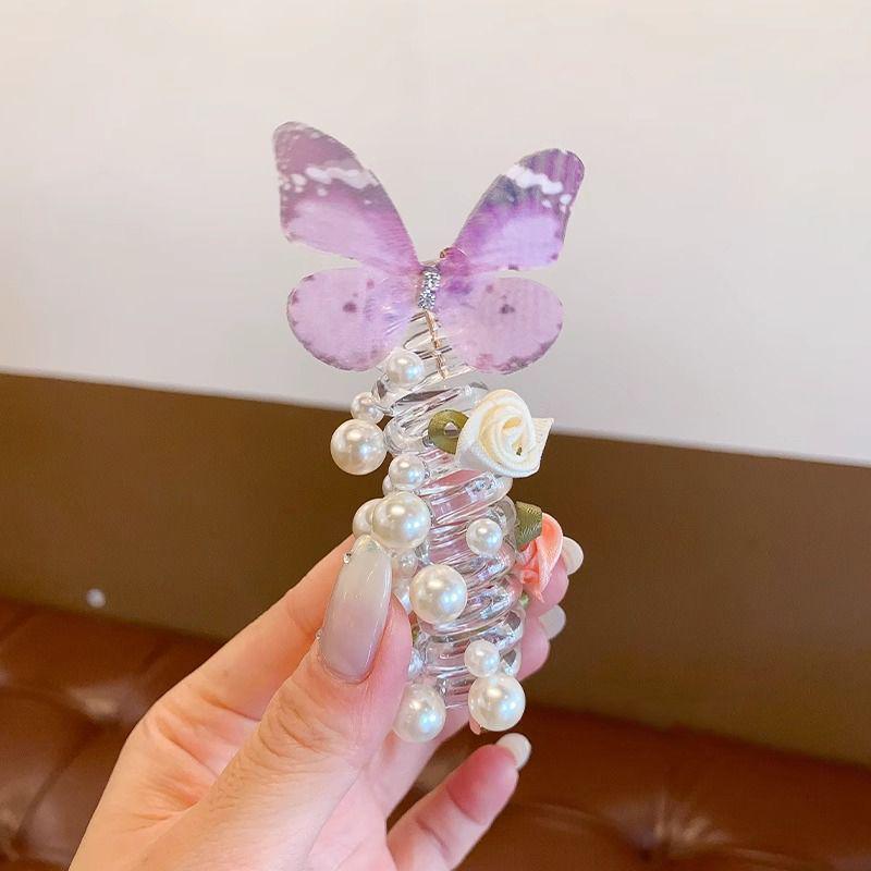 Sweet Butterfly Rose Hair Tie for Girls - Telephone Cord Design