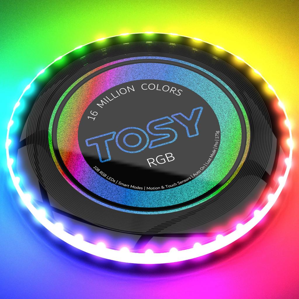 TOSY Flying Disc 16 millió színű RGB vagy 36 Super Smart Auto Light kempingajándék 175 g-os frizbihez - LED-ek, fényes, mód, fel, újratölthető, karácsonyi,