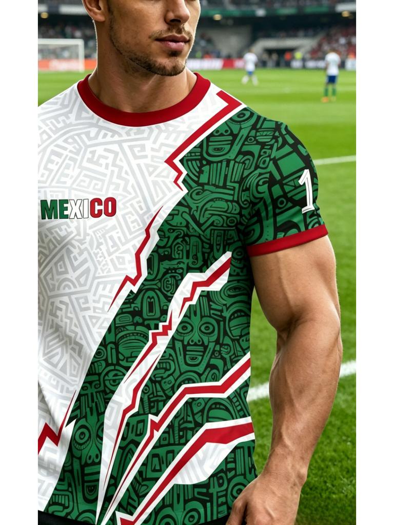 Men's Mexican Jersey T-Shirt - Soccer Fan Apparel with National Print, Short Sleeve Round Neck Casual Wear Suitable for Daily Commuting, Training &