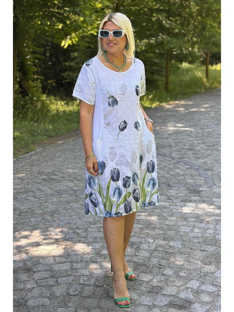 2025 Summer Floral Print Casual Loose Round Neck Dress