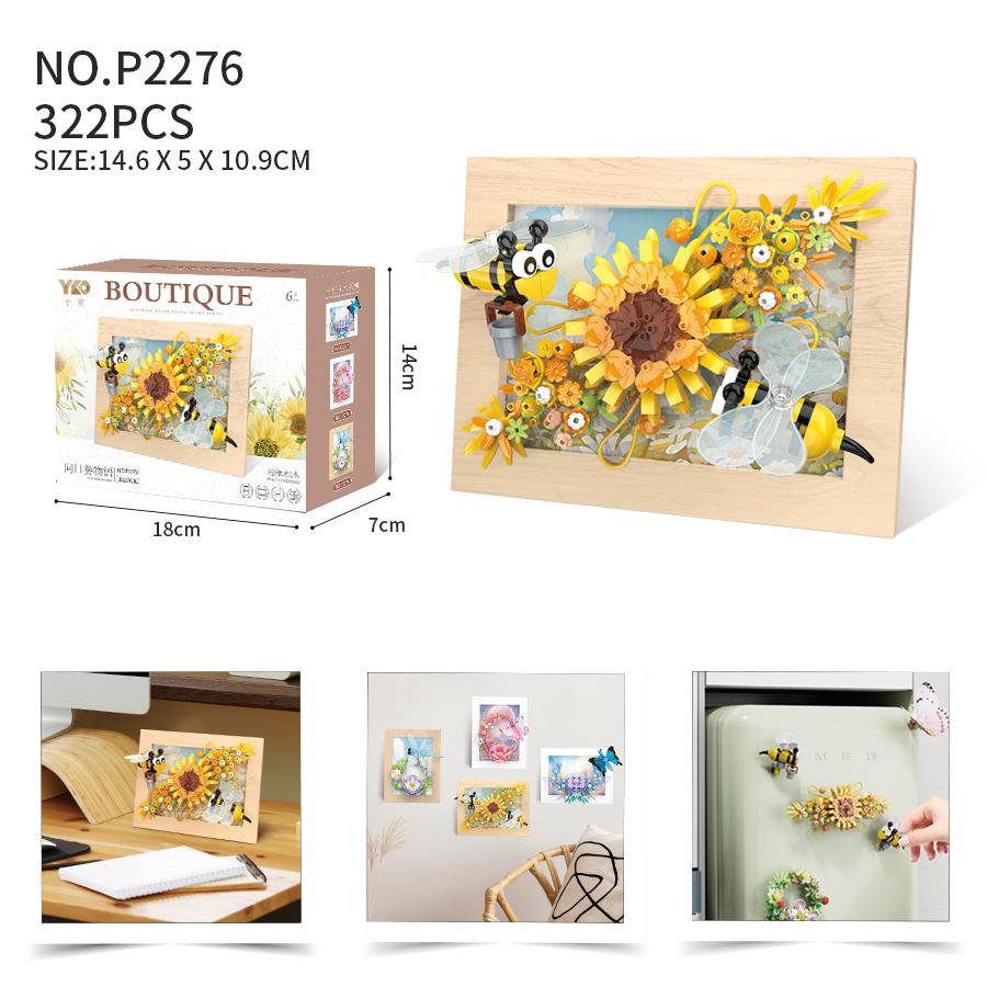 Creative Flower Insects Po Frame Building Blocks Toys New Year Decoration For Desktop Wall Magnetic Refrigerator Sticker