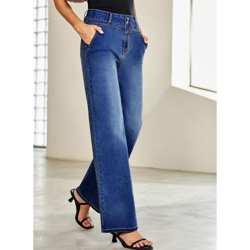 Jeans For Women Wide Leg High Waisted Stretchy Straight Leg Jean With Pockets