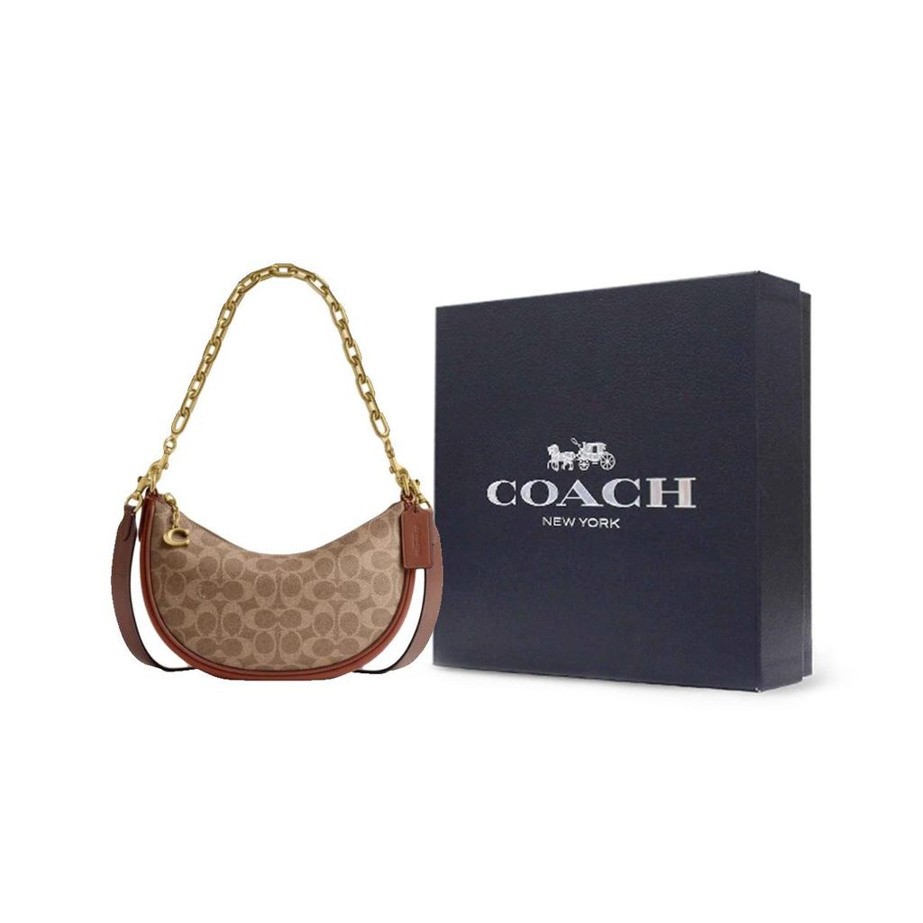 Coach Mira 24 Top Zip Crossbody Handbag Women handbags Brown Yellow CM582-B4XHG