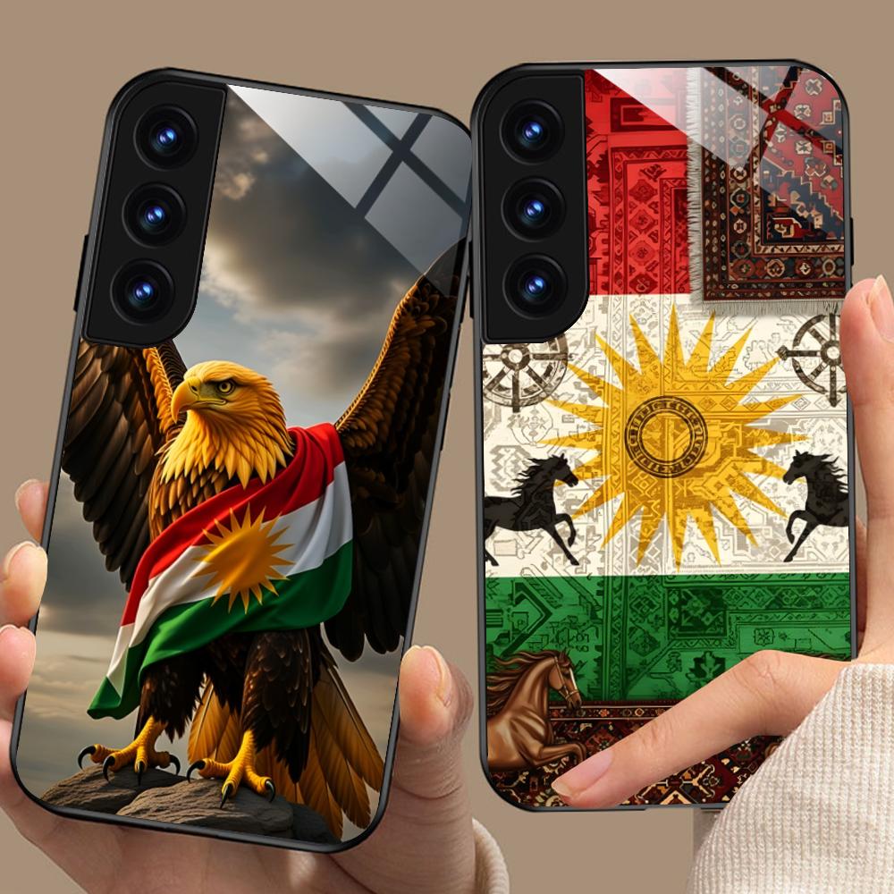 Skleněné pouzdro na mobilní telefon s vlajkou Kurdistánu pro Samsung Galaxy S26 S25 S24 S23 S22 S21 S20 Note20 Plus FE Ultra Barevný kryt