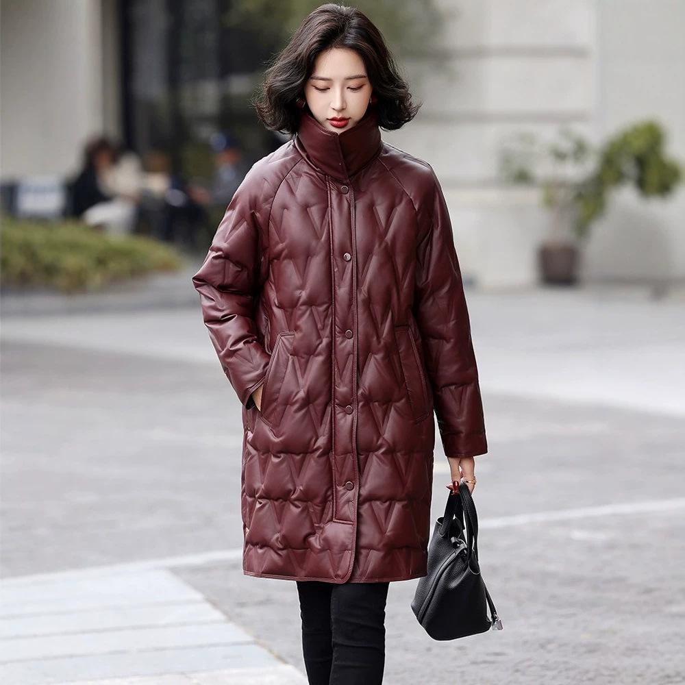 Down jacket women's jacket winter new medium and long hooded warm jacket light down jacket rhombus large size