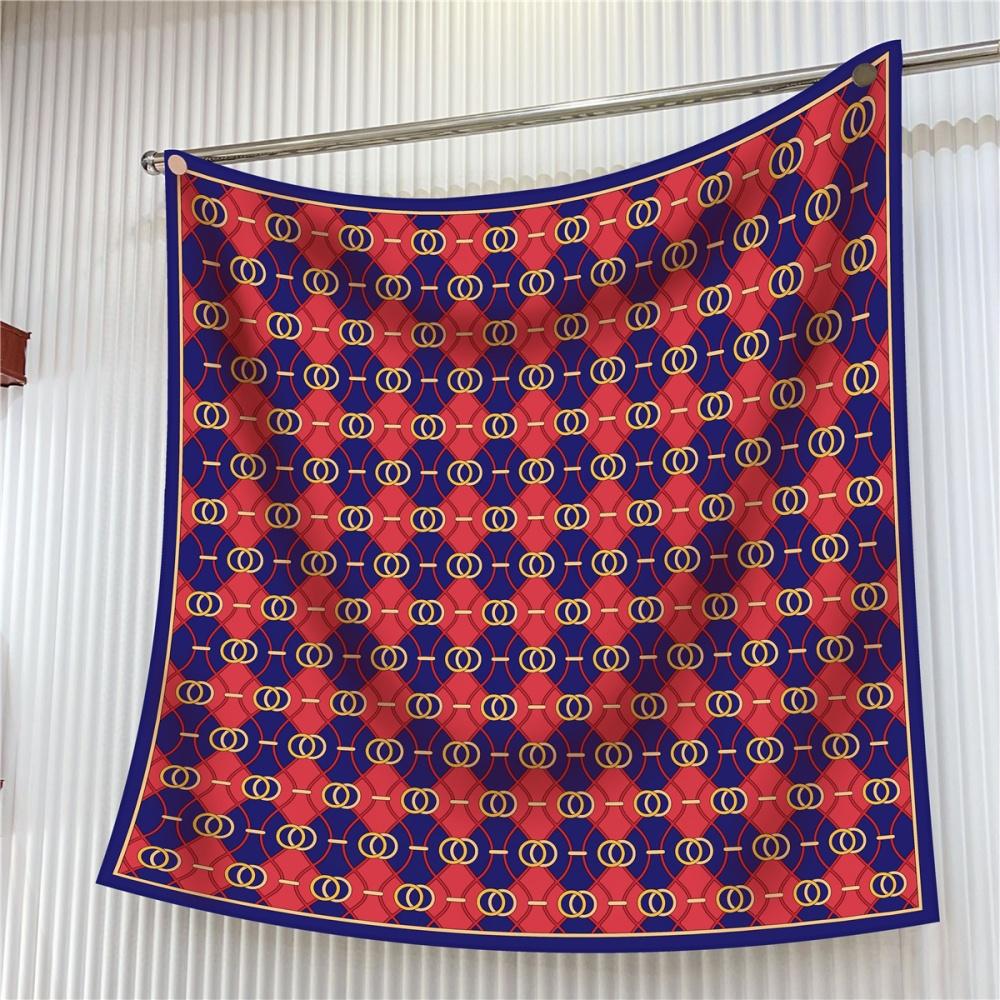 Silk Scarf Women Floral Printed Square Scarves Head Echarpes Silk Foulards Femme Wraps Beach Shawls Bandana Lady Hijabs 90CM