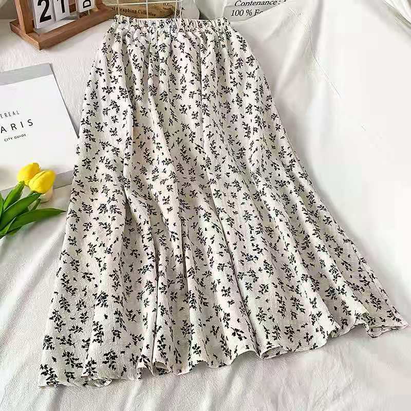 

Винтажная юбка А-силуэта с высокой талией в цветочек, весенняя элегантная тонкая свободная юбка миди, повседневная уличная одежда, офисная юбка, милые юбки для свиданий на природе One Size