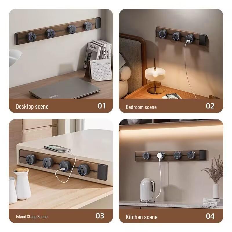 Retro Black Walnut Wood Grain Track Socket with USB Power Strip - Multi-functional British Design