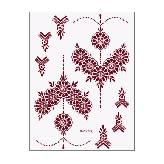 Nostalgie Red Henna Tattoo Kit, Waterproof Tattoos Stickers, Temporary Stickers for Women Wedding Party Festival Decorations