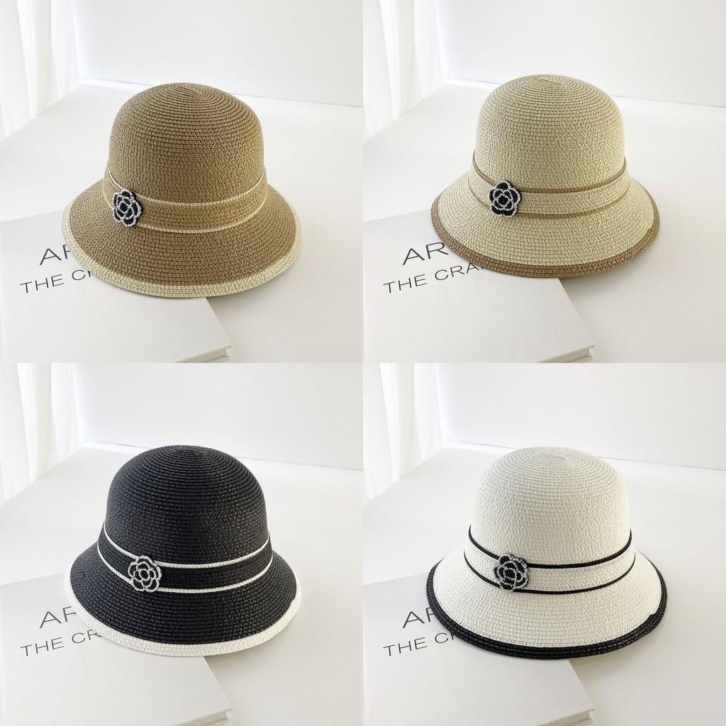 Stylish Straw Paper Beach Sun Hat In Khaki Beige Black And White Colors