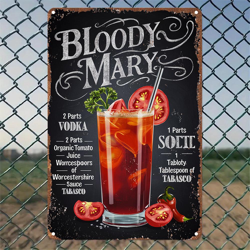 Bloody Mary Cocktail Recipe Metal Sign Retro Iron Wall Art Waterproof Durable Easy to Hang Perfect for Home Bar Cafe 20x30cm(7.8x11.8inch)