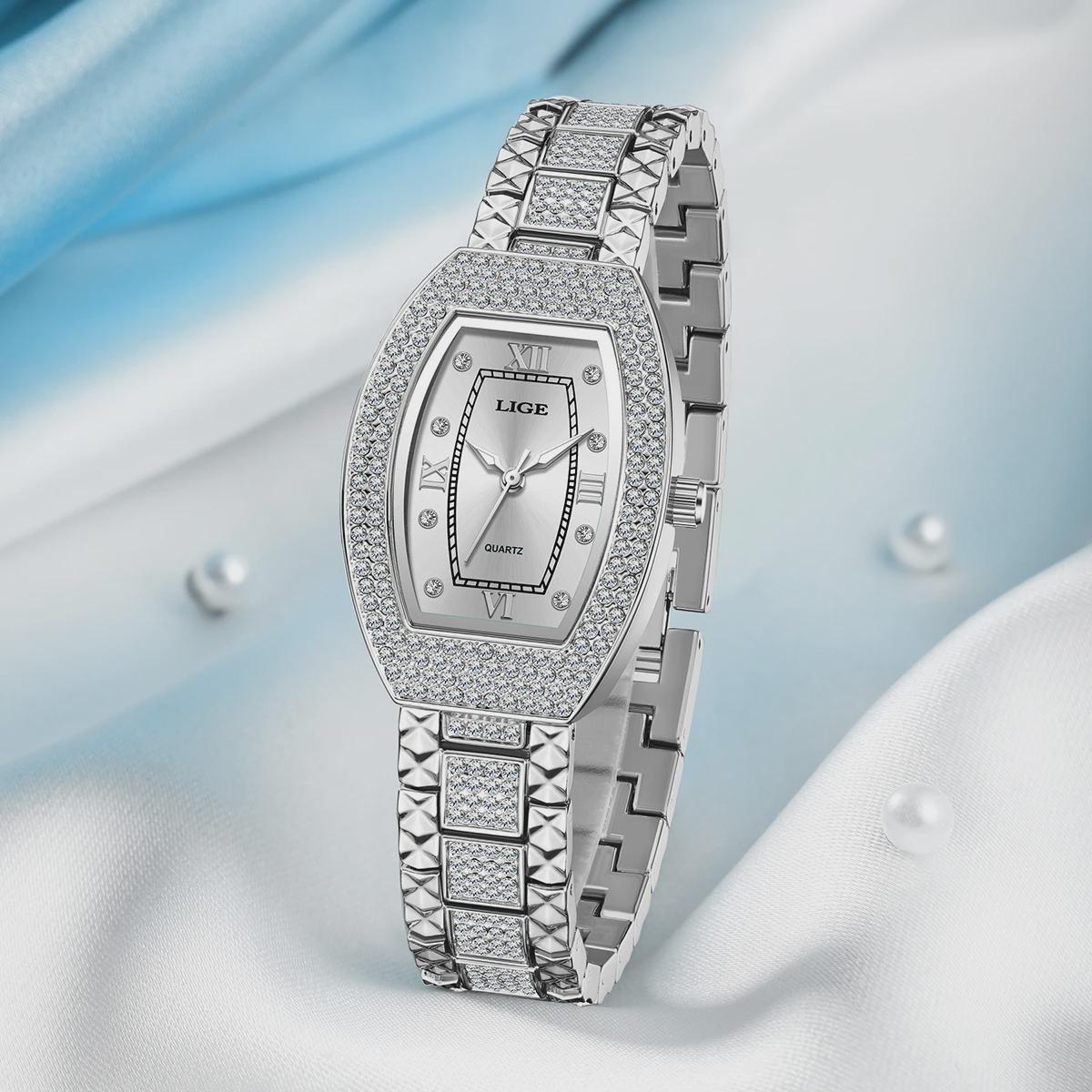 Fashion Elegant Diamond Watch For Women Square Stainless Steel Women s Quartz Wristwatch Waterproof Luminous Watches серебряный