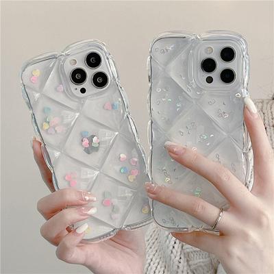 3d Ice Cube Elmas Glitter Pullarda Temizle Telefon Kılıfı Iphone 13 12 11pro Max Xs Max Xr X 13 Pro Dalgalı Çerçeve Yumuşak Epoksi Kapak