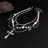 2pc Elegant Crosses Pearls Necklace Versatile Crosses Pendant Pearls Necklace Jewelry for Faithful Fashionistas