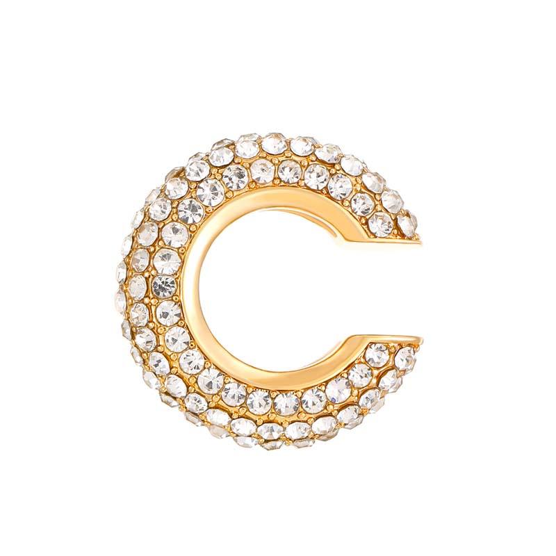 1 Stück Goldfarbene C-Form Runde Knorpel-Clip-Ohrringe Für Damen Luxus Kristall Falsch Ohne Loch Geometrischer Ohr-Manschette Schmuck