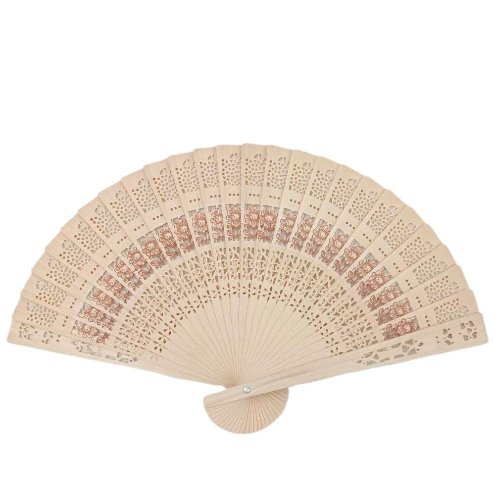 Vintage Bamboo Folding Fan Engraved Hollow Wooden Fan New Hand Held Fan  Women